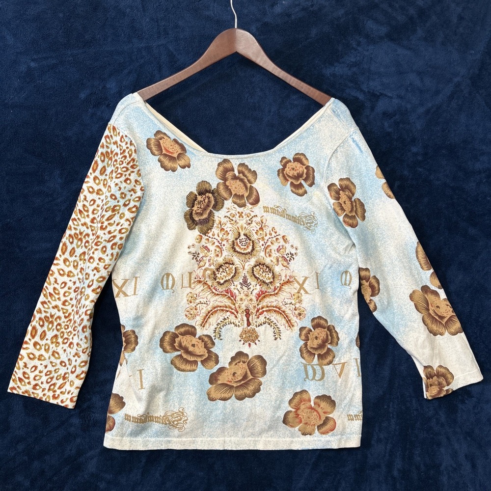 Vintage Maurice Sasson Womens Silk Beaded Top Size L Animal‎ Knit Print Mob Wife